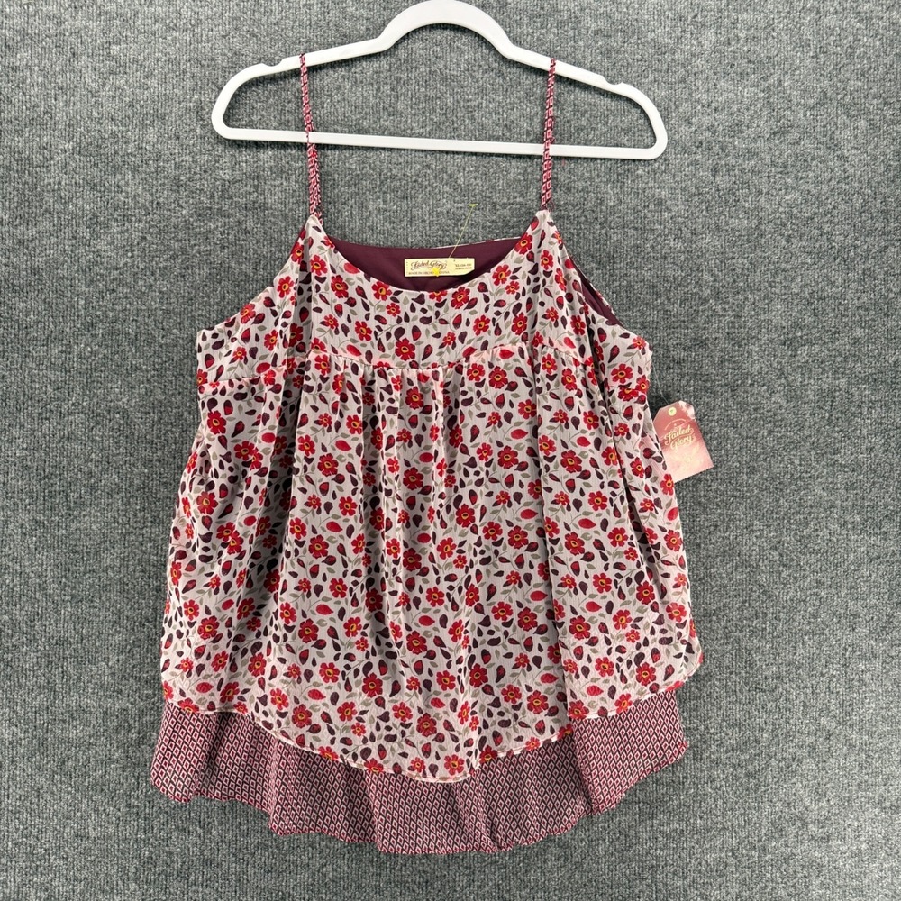 Faded Glory Top Womens XL Floral Layered Sleeveless Boho Romantic Coquette Girl